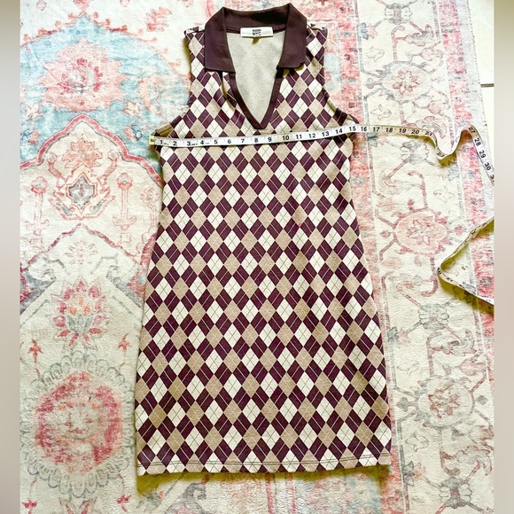 Madden Girl Argyle Sleeveless Mini Dress - Brown and Cream - Picture 2 of 8